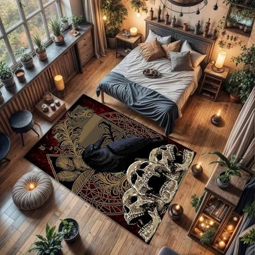 【並行輸入品】 ZLXMN Vintage Black Crow Skull Area Rug 5x7ft Gothic Style Hallo_7