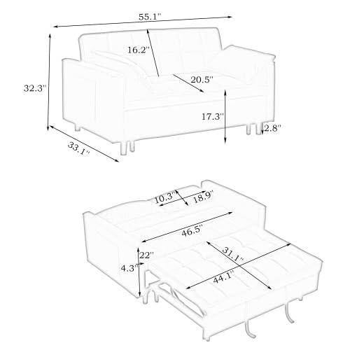 【並行輸入品】 healthomse 55" Convertible Sofa Bed， Modern Velvet Loveseat Sofa_2