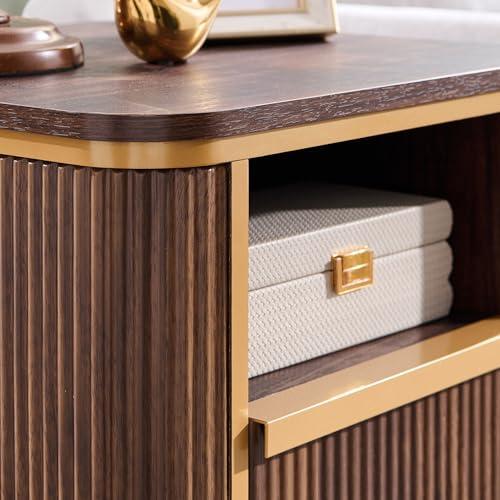 【並行輸入品】OKD モダンシック フルーテッド ナイトスタンド ラグジュアリー 充電ステーション付き エンドテーブル/ベッドサイドテーブル 引