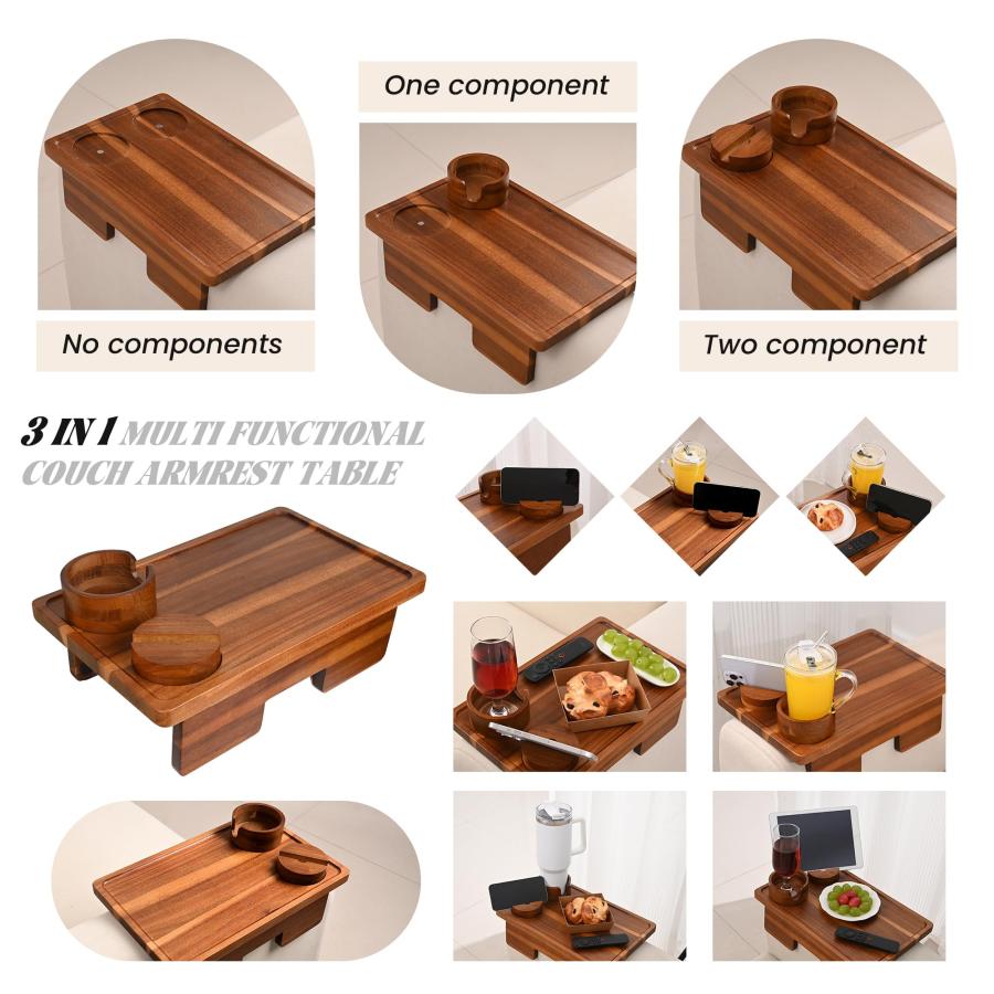 【並行輸入品】GEHE(ゲヘ) カウチアームレストテーブル アカシア木製ソファアームトレイ 15.4インチx9.8インチ Lサイズ 3イン1 カ_6