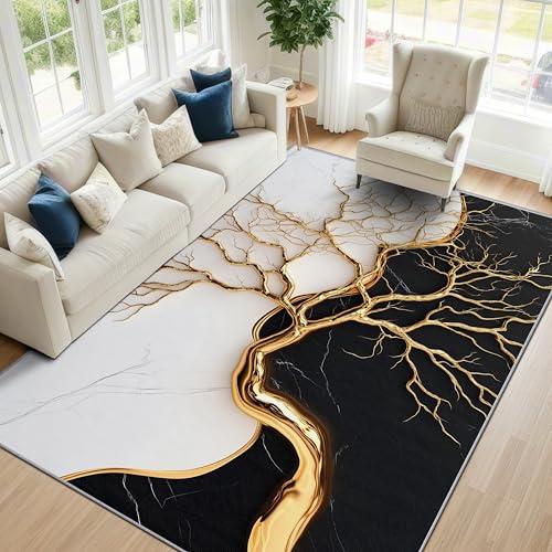 【並行輸入品】 Marble Rugs for Bedroom 4x5ft Abstract Modern Luxury Black Wh_1