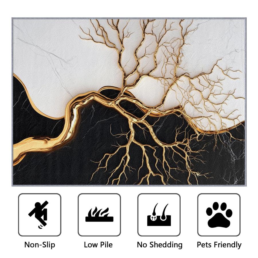 【並行輸入品】 Marble Rugs for Bedroom 4x5ft Abstract Modern Luxury Black Wh_3