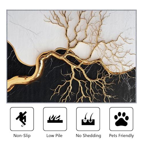 【並行輸入品】 Marble Rugs for Bedroom 4x5ft Abstract Modern Luxury Black Wh_4