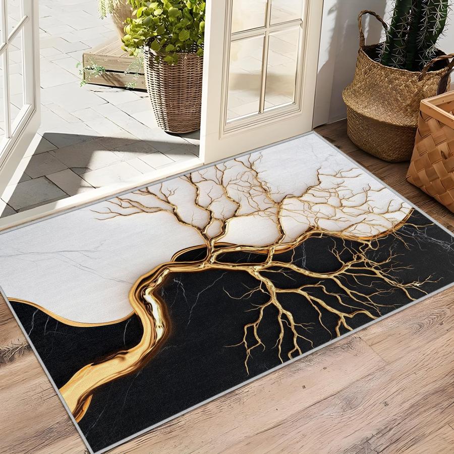 【並行輸入品】 Marble Rugs for Bedroom 4x5ft Abstract Modern Luxury Black Wh_9
