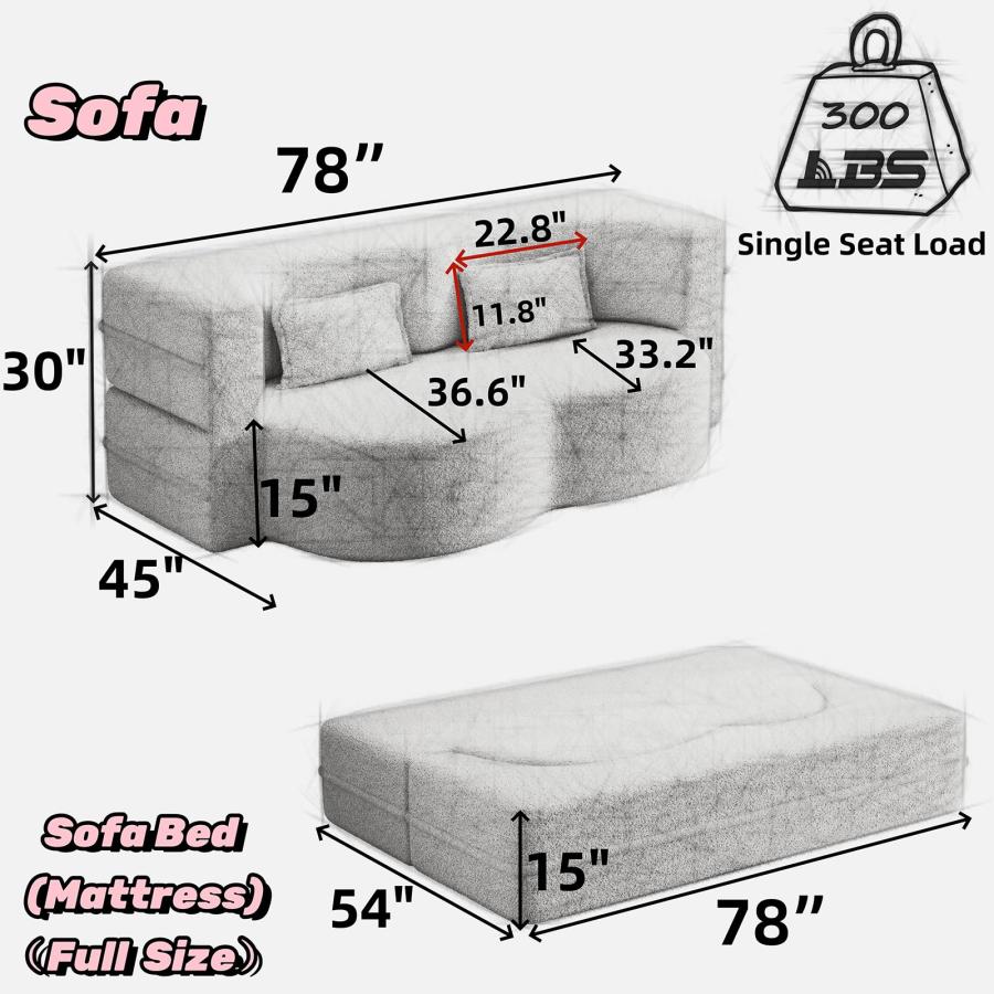 【並行輸入品】 78"W Convertible Folding Sofa Bed， Teddy Full Size Futon Lovesea_3