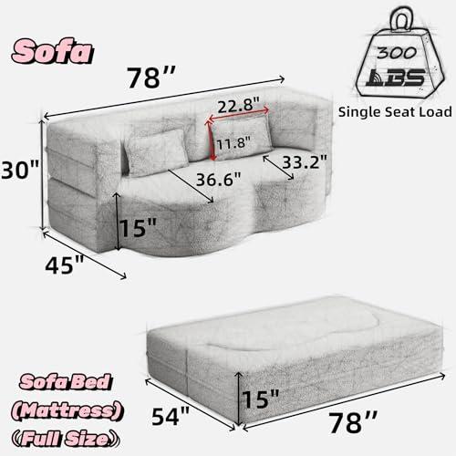 【並行輸入品】 78"W Convertible Folding Sofa Bed， Teddy Full Size Futon Lovesea_4