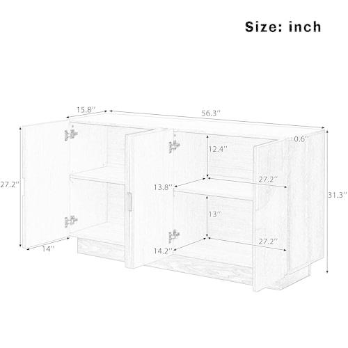 【並行輸入品】JIJIWANG 大型サイドボードビュッフェキャビネット 収納付き 木製コーヒーバーキャビネット 半円形のハンドルと調節可能な棚付