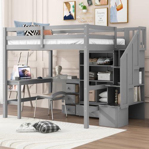 【並行輸入品】 Harper \u0026 Bright Designs Full Size Loft Bed with Desk and Drawersの画像