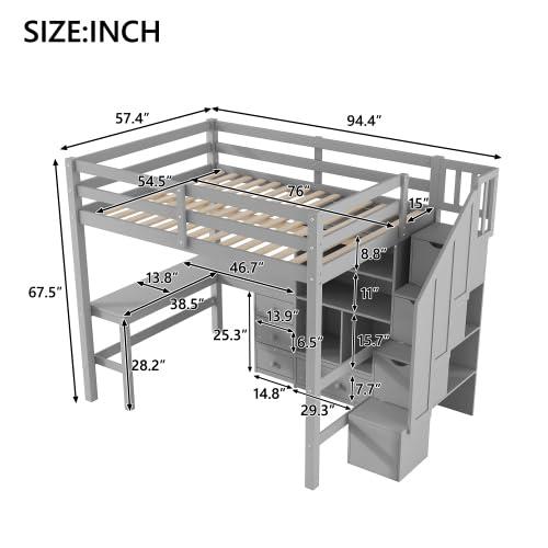 【並行輸入品】 Harper \u0026 Bright Designs Full Size Loft Bed with Desk and Drawersの画像