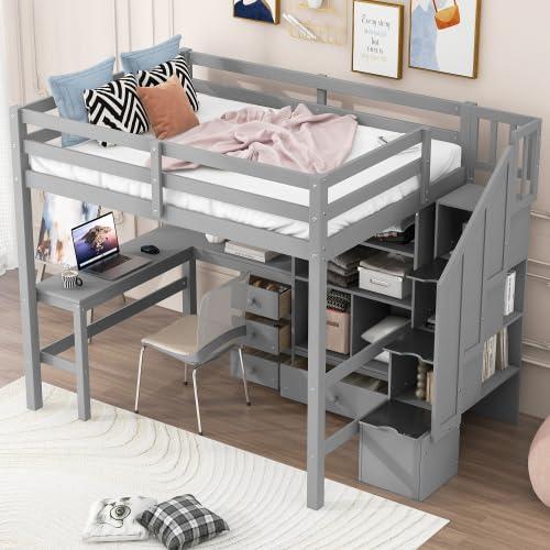 【並行輸入品】 Harper \u0026 Bright Designs Full Size Loft Bed with Desk and Drawersの画像