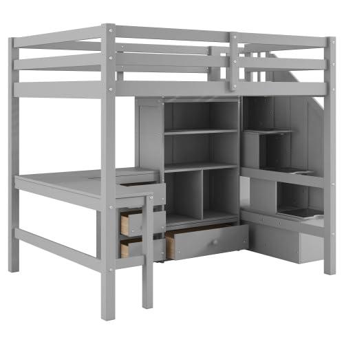 【並行輸入品】 Harper \u0026 Bright Designs Full Size Loft Bed with Desk and Drawersの画像