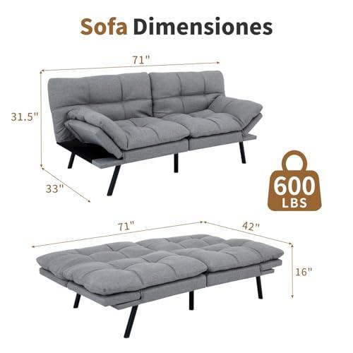 【並行輸入品】 MUUEGM Futon Sofa Bed， 71" Convertible Memory Foam Sofa Couch wi_4