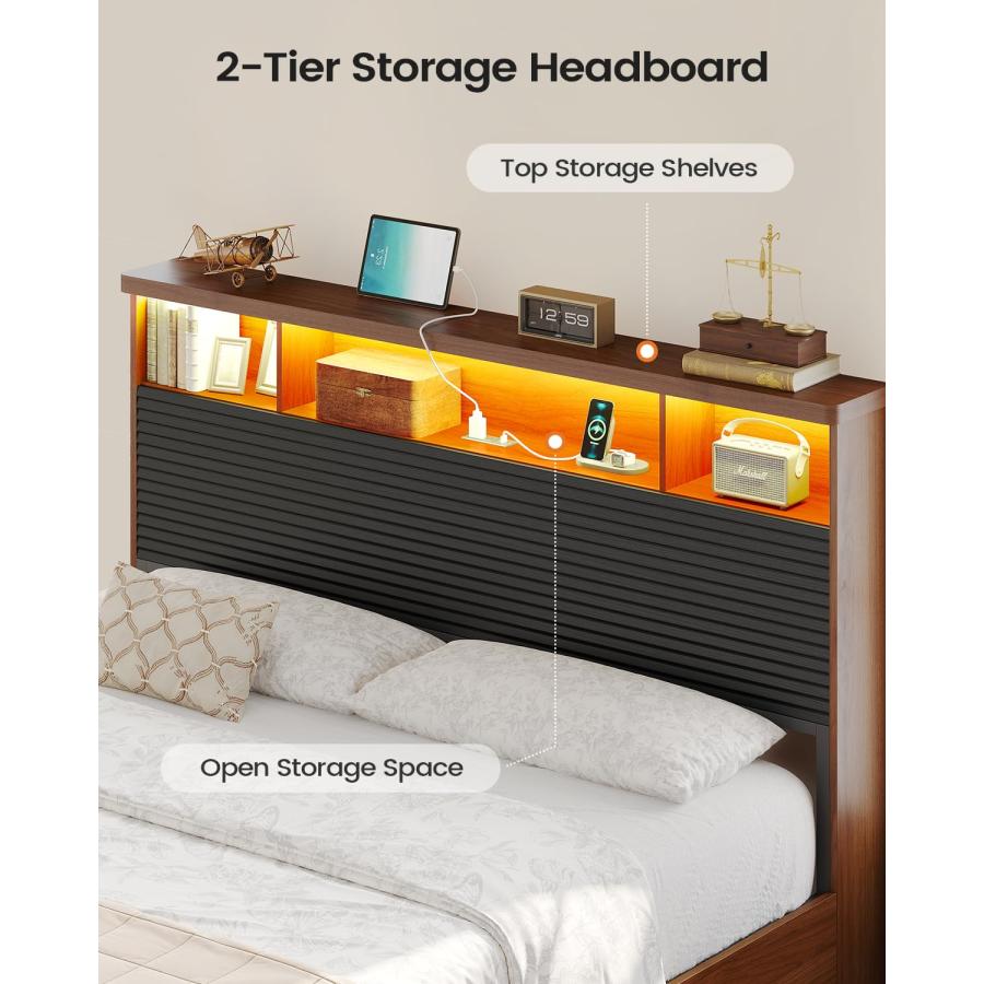 【並行輸入品】 VIAGDO Wood Twin Bed Frame with 4 Storage Drawers & Bookcase Hea_9