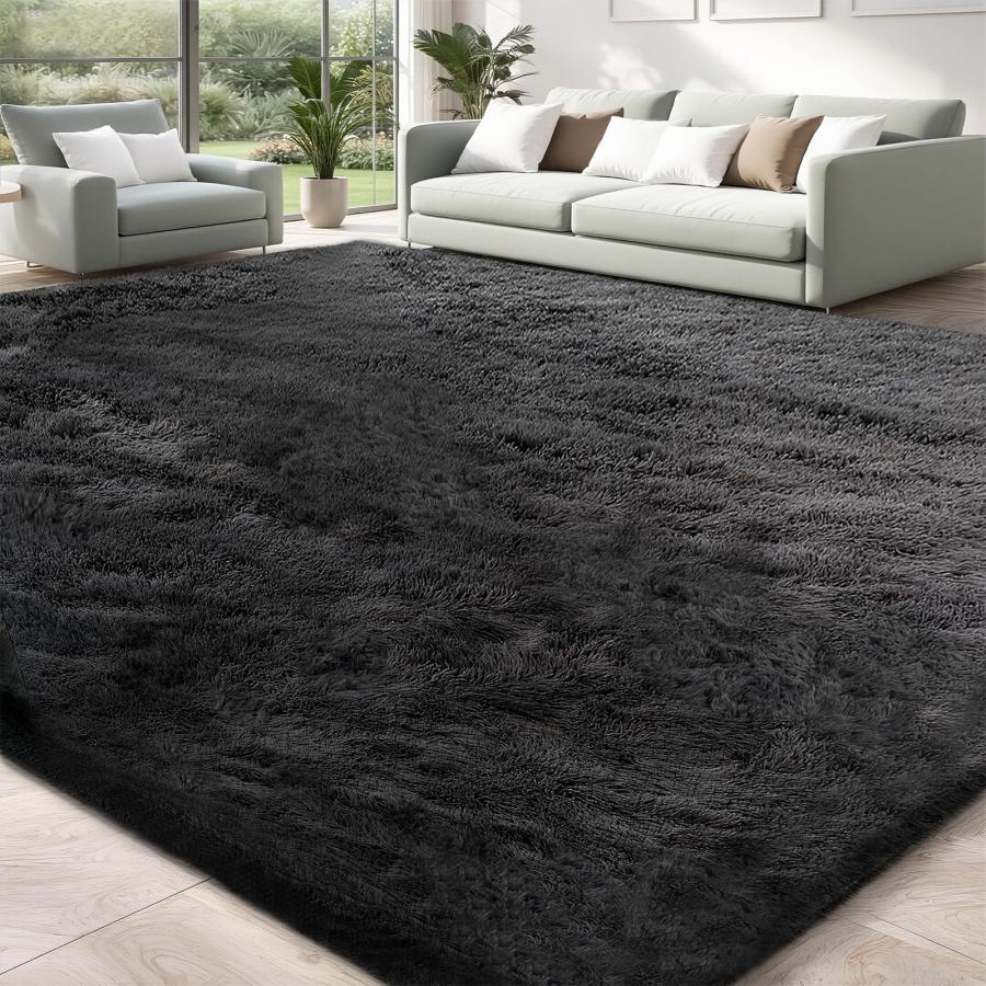 【並行輸入品】 MATIIUI 9x12 Extra Large Ultra Soft Black Shag Area Rug for Livi
