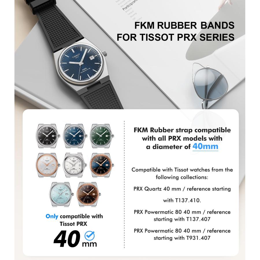 【並行輸入品】 Strap for Tissot PRX Watch,Soft Fluororubber Band for PRX Powermの画像