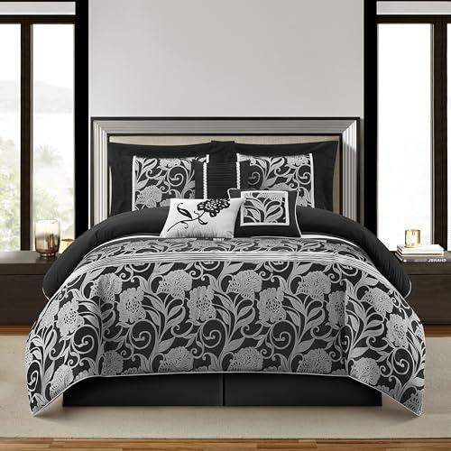 【並行輸入品】 Grand Avenue Black Sliver Comforter Set King Size， 7 Piece Jacqu_1