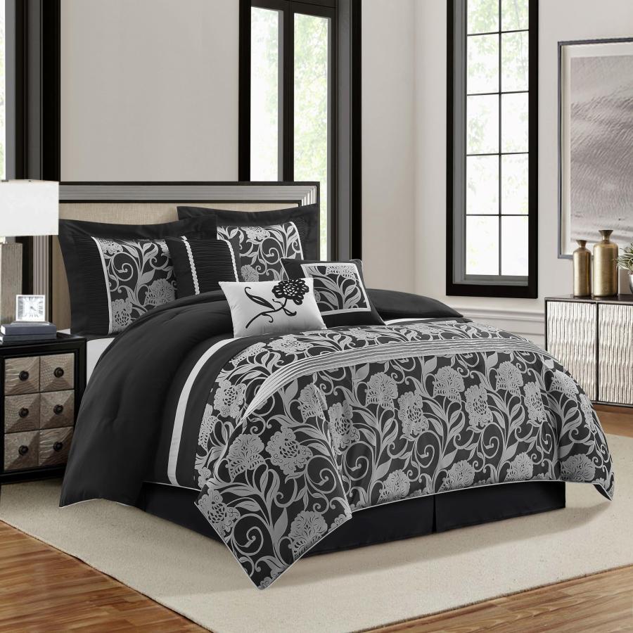 【並行輸入品】 Grand Avenue Black Sliver Comforter Set King Size， 7 Piece Jacqu_3
