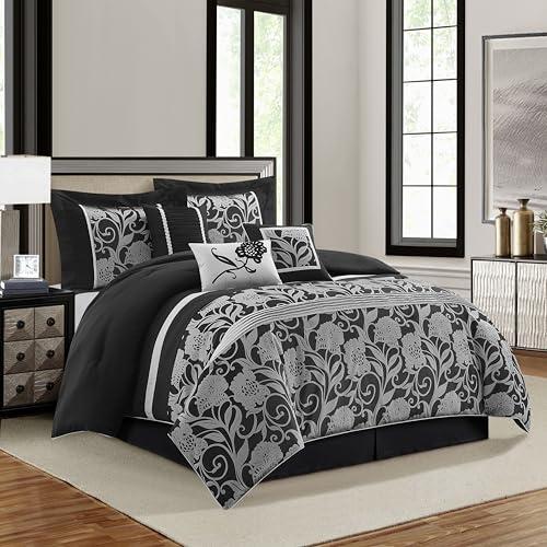【並行輸入品】 Grand Avenue Black Sliver Comforter Set King Size， 7 Piece Jacqu_4