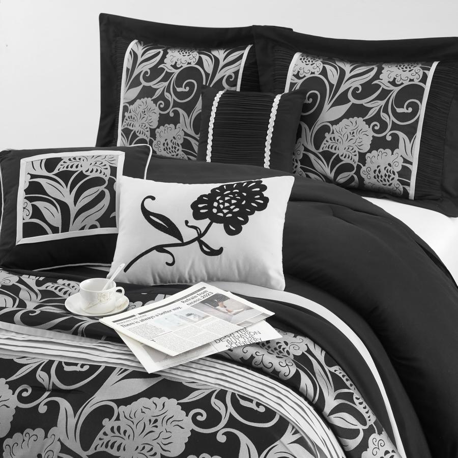 【並行輸入品】 Grand Avenue Black Sliver Comforter Set King Size， 7 Piece Jacqu_6