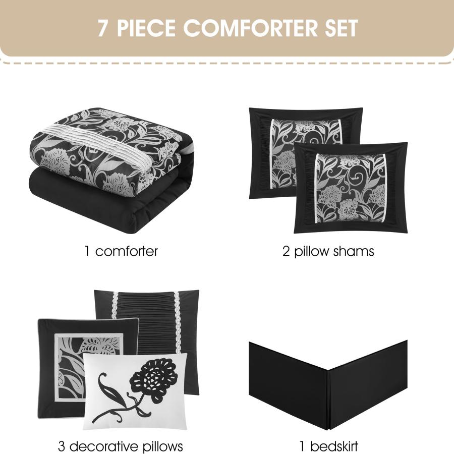 【並行輸入品】 Grand Avenue Black Sliver Comforter Set King Size， 7 Piece Jacqu_9