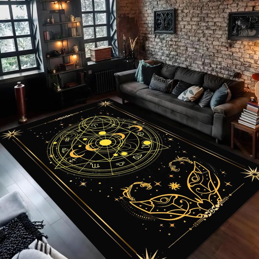 【並行輸入品】 Fouiunler Stars Moon and Sun Modern Area Rug 5x7ft Witch Decor Aの画像