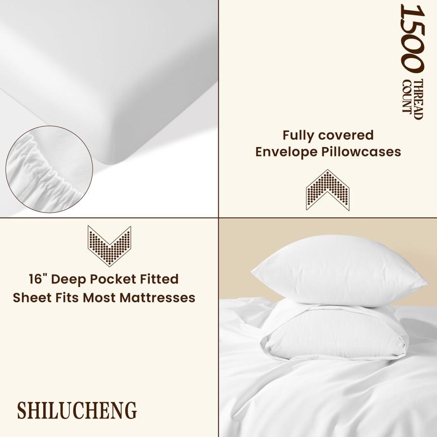 【並行輸入品】Shilucheng 100%コットン カリフォルニアキングサイズシーツセット 1500スレッドカウント、高級エジプト綿ベッド_9