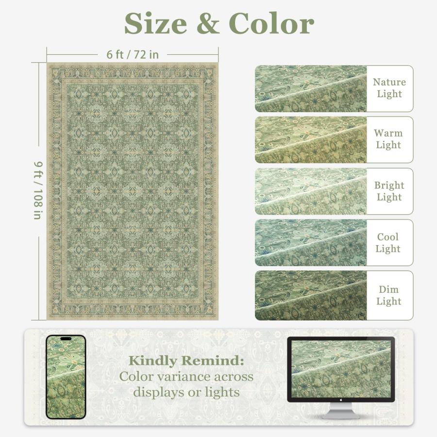 【並行輸入品】 Jainmy Boho Sage Green 6x9 Area Rug， Non Slip Washable Rugs for_3