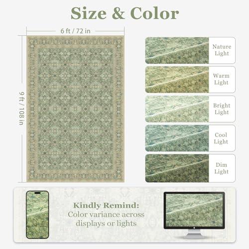 【並行輸入品】 Jainmy Boho Sage Green 6x9 Area Rug， Non Slip Washable Rugs for_4