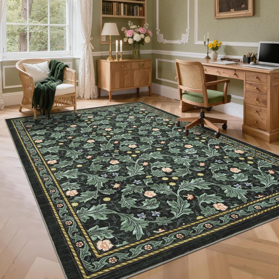 【並行輸入品】GarveeHome 洗えるラグ GarveeHome Boho Green Rugs for Living Room， Vint_6