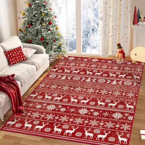 【並行輸入品】クリスマスラグ 4x6 洗えるラグ、ボーホー クリスマスツリースノーフレークラッグ 滑り止め ソフト ローパイル 抜けない 屋内_1