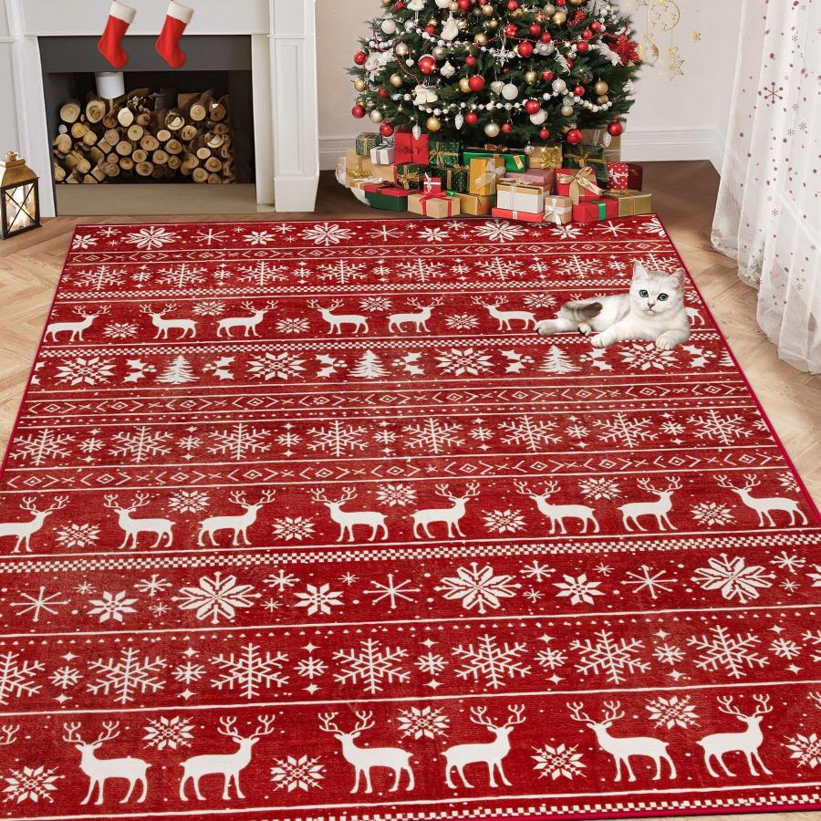 【並行輸入品】クリスマスラグ 4x6 洗えるラグ、ボーホー クリスマスツリースノーフレークラッグ 滑り止め ソフト ローパイル 抜けない 屋内_6