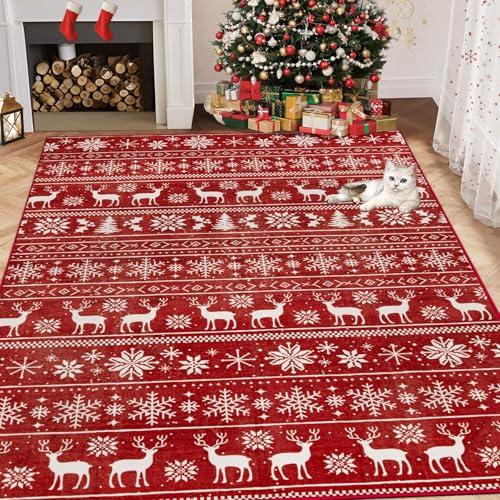 【並行輸入品】クリスマスラグ 4x6 洗えるラグ、ボーホー クリスマスツリースノーフレークラッグ 滑り止め ソフト ローパイル 抜けない 屋内_7