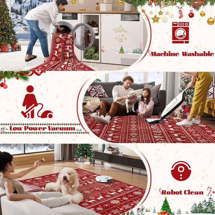 【並行輸入品】クリスマスラグ 4x6 洗えるラグ、ボーホー クリスマスツリースノーフレークラッグ 滑り止め ソフト ローパイル 抜けない 屋内_9