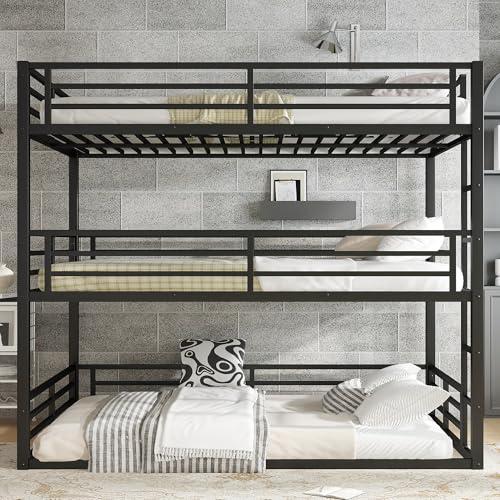 【並行輸入品】 Bellemave Metal Triple Bunk Beds with Full Length Guardrails， Qu_4