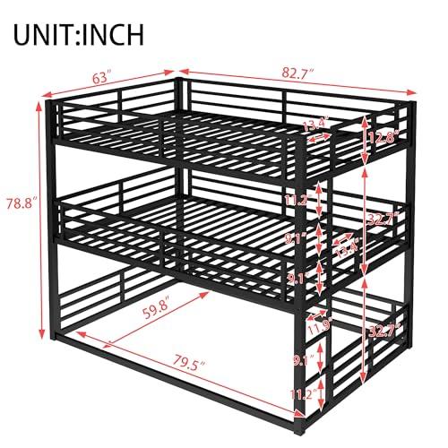 【並行輸入品】 Bellemave Metal Triple Bunk Beds with Full Length Guardrails， Qu_7