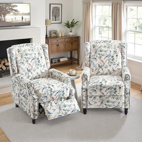 【並行輸入品】プッシュバックリクライニングチェア2脚セット、花柄ファブリックウィングバックリクライニングチェア、布張りのアームチェア、プッシュバ_1