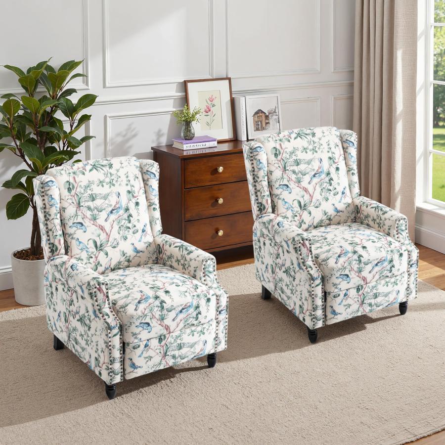 【並行輸入品】プッシュバックリクライニングチェア2脚セット、花柄ファブリックウィングバックリクライニングチェア、布張りのアームチェア、プッシュバ_6