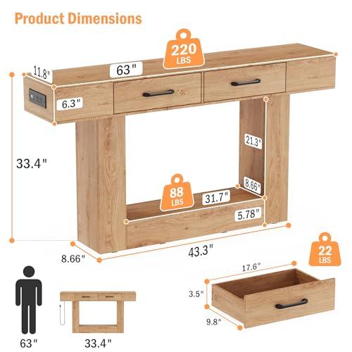 【並行輸入品】 Sybrioka 63" Console Table， Wooden Rectangular Sofa Table， with