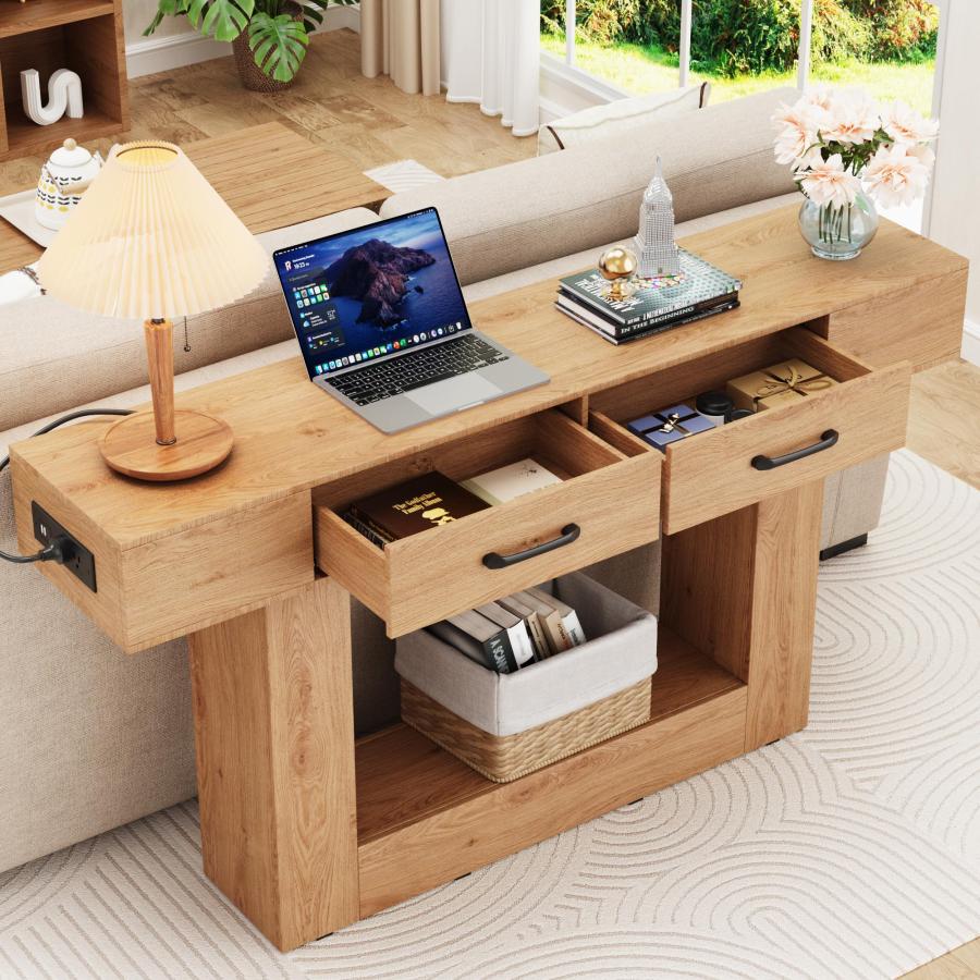【並行輸入品】 Sybrioka 63" Console Table， Wooden Rectangular Sofa Table， with