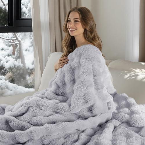 【並行輸入品】 Exclusivo Mezcla Faux Fur King Size Blanket for Bed， Luxury Reve_7