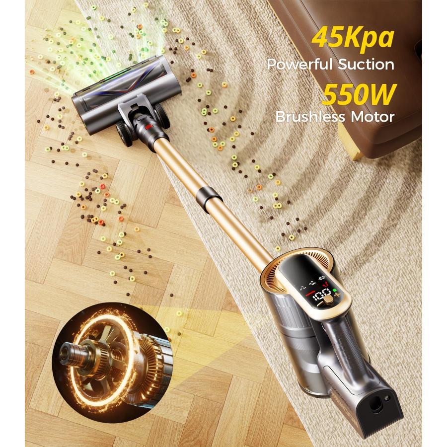 【並行輸入品】 Cordless Vacuum Cleaner， 550W 45Kpa 65Mins Stick Vacuum， Self St_5