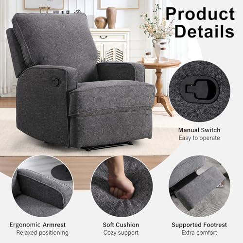 【並行輸入品】 INZOY Manual Recliner with Thicker Backrest， Soft Fabric Manual