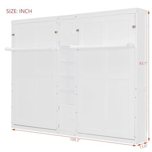 【並行輸入品】2 in 1デザイン デュアルマーフィーベッド ツインサイズ キャビネットと棚付き、木製壁マーフィーベッド、折りたたみ式プラットフの画像