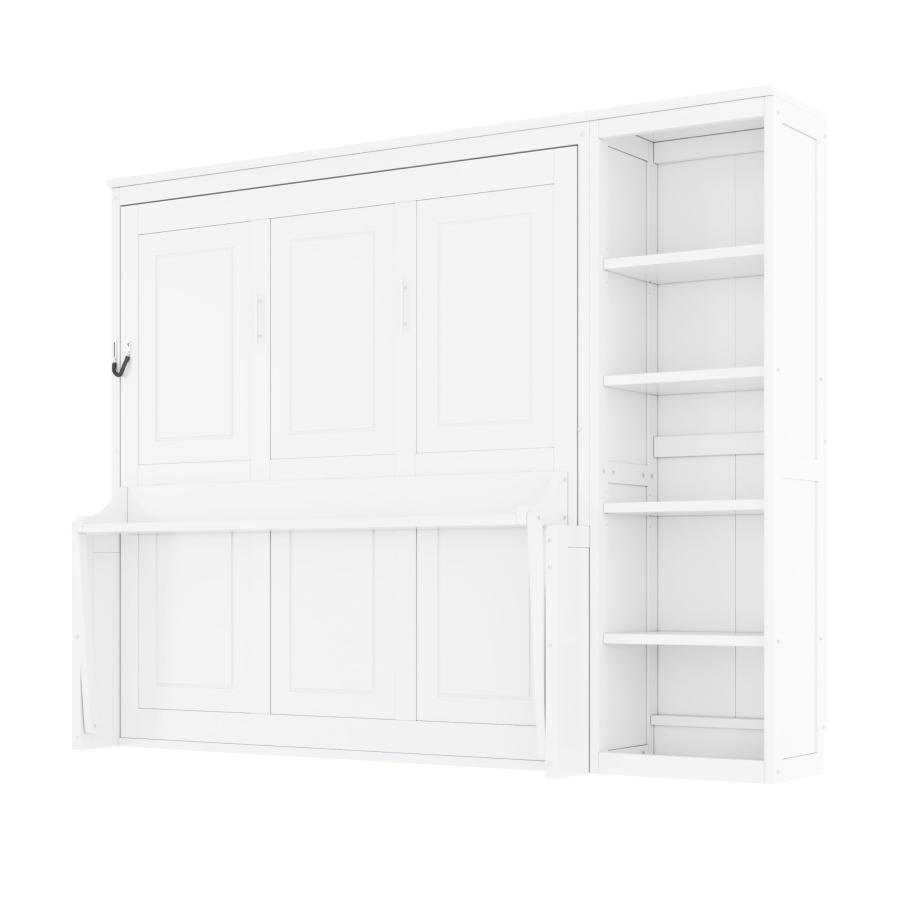【並行輸入品】 LUMISOL Queen Size Murphy Bed, Solid Wood Wall Bed Frame with Deの画像