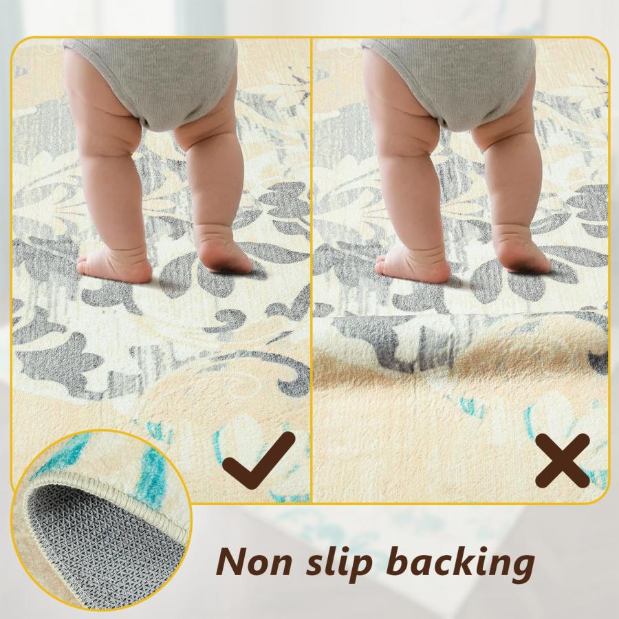 【並行輸入品】Przemy 洗えるラグ リビングルーム用 6x9 寝室用エリアラグ ビンテージ ノンスリップ カーペット 寮 ダイニング 部屋_9