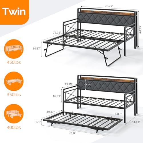 【並行輸入品】 VINGLI Twin Daybed with Pop up Trundle Bed， Day Bed with LED Lig_7