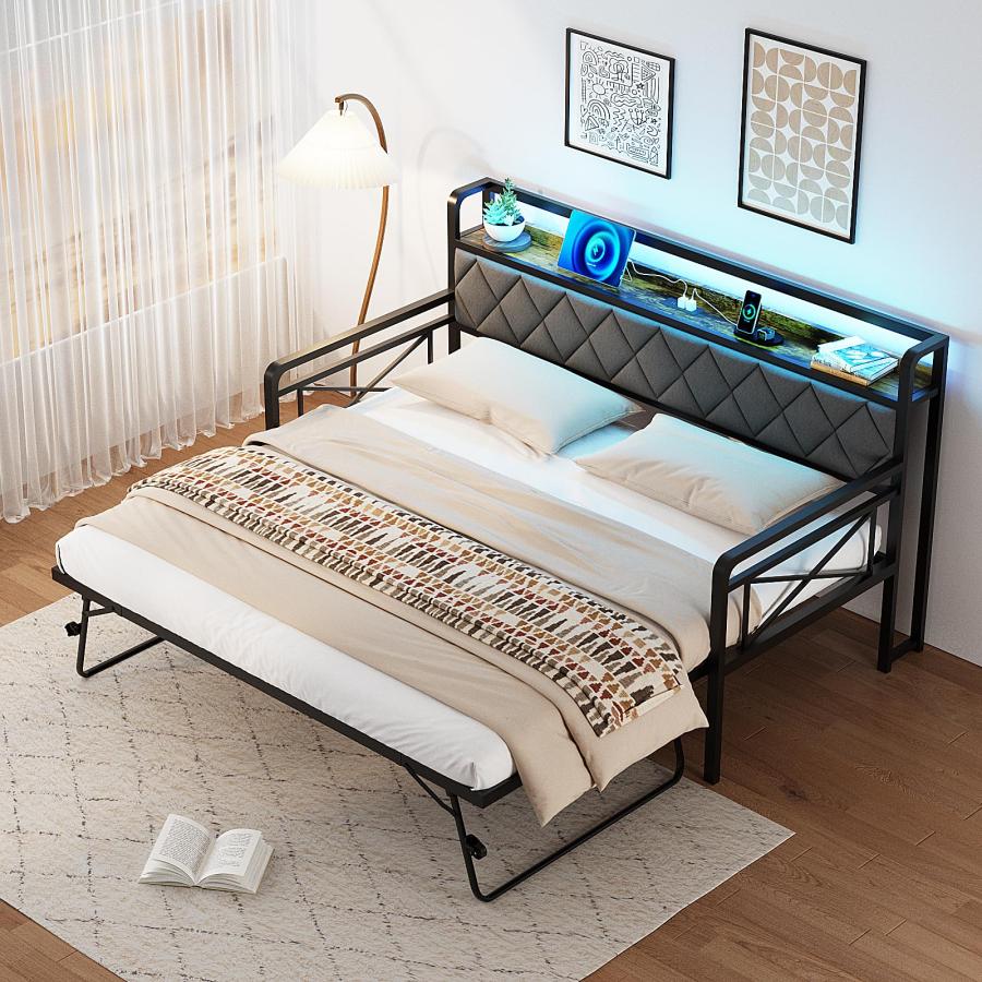【並行輸入品】 VINGLI Twin Daybed with Pop up Trundle Bed， Day Bed with LED Lig_9