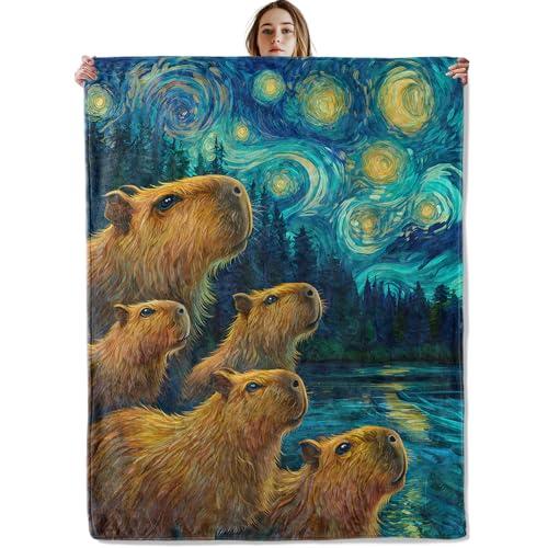 【並行輸入品】 VOPNXLT Starry Night Capybara Blanket， Soft Cozy Lightweight Cut