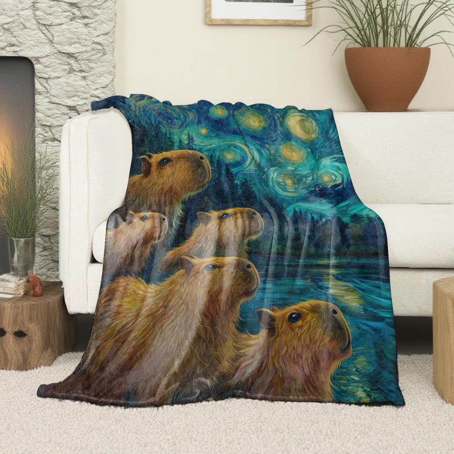 【並行輸入品】 VOPNXLT Starry Night Capybara Blanket， Soft Cozy Lightweight Cut