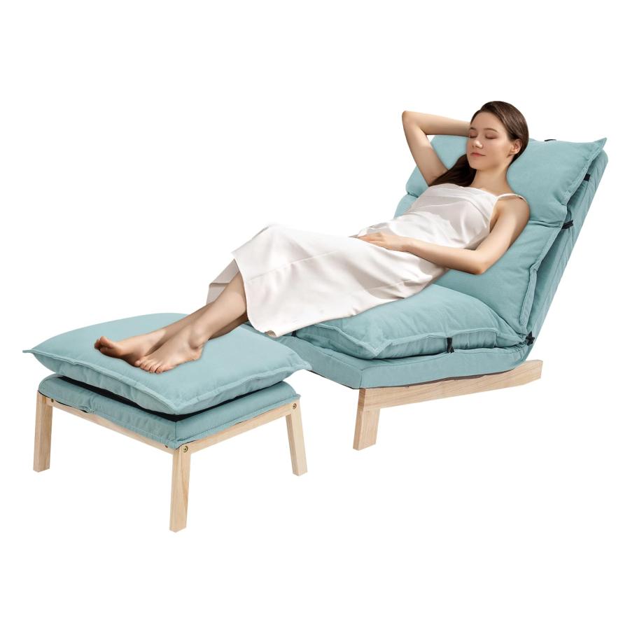 【並行輸入品】 Floor Lounge Chair， Single Lazy Sofa with Footstool and Adjustab_3